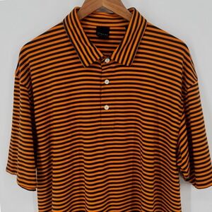 Dunning Golf Polo‎ Shirt Mens XXL Orange Black Striped Short Sleeve Casual